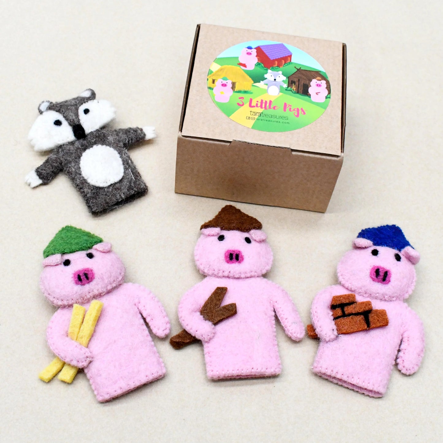the three little pigs finger puppet set